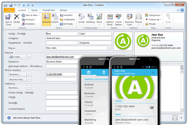 Outlook ile Android Kişiler Sync